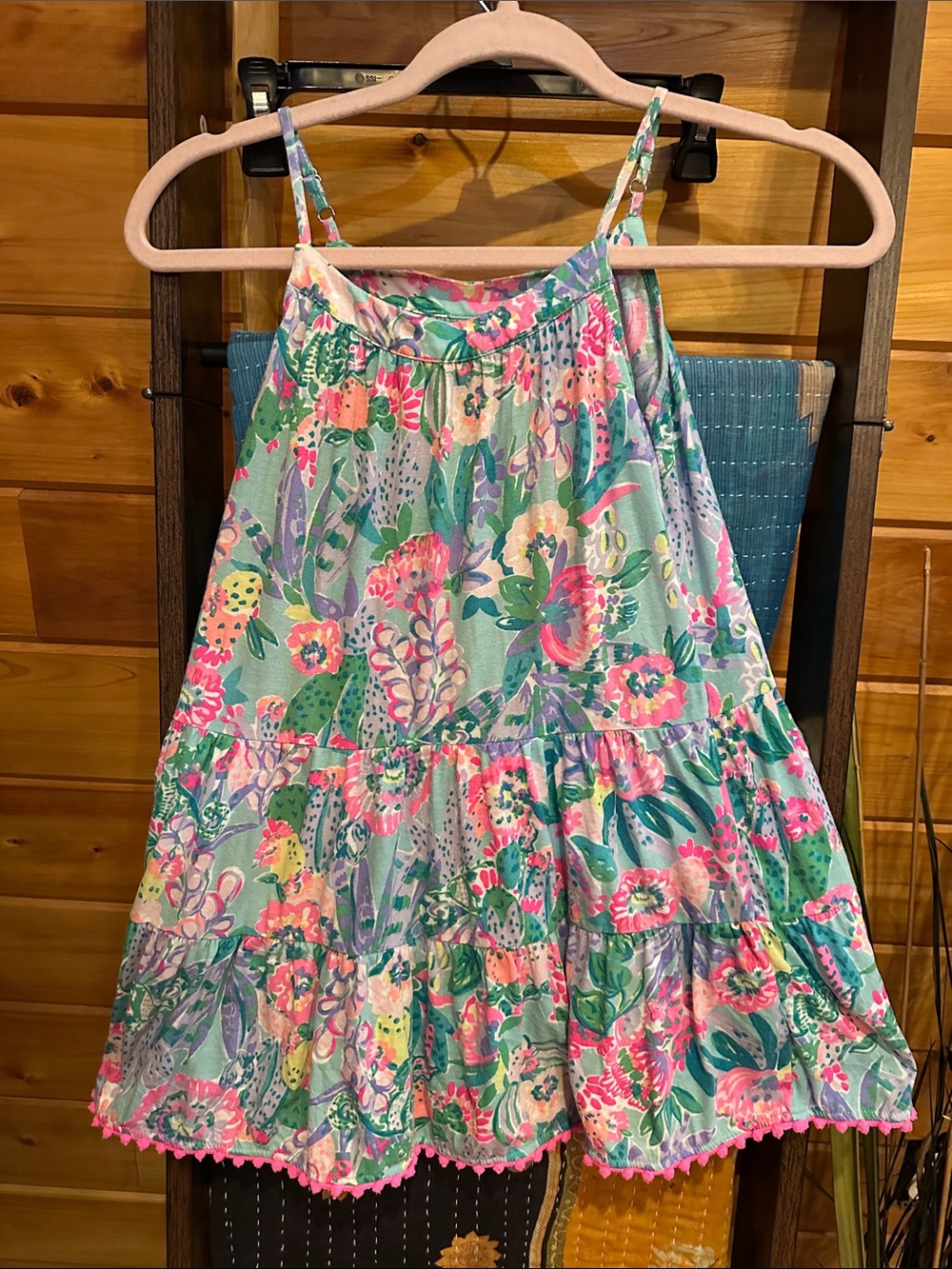 Lilly Pulitzer Mint Green Floral Tiered Sundress with Pink Accents